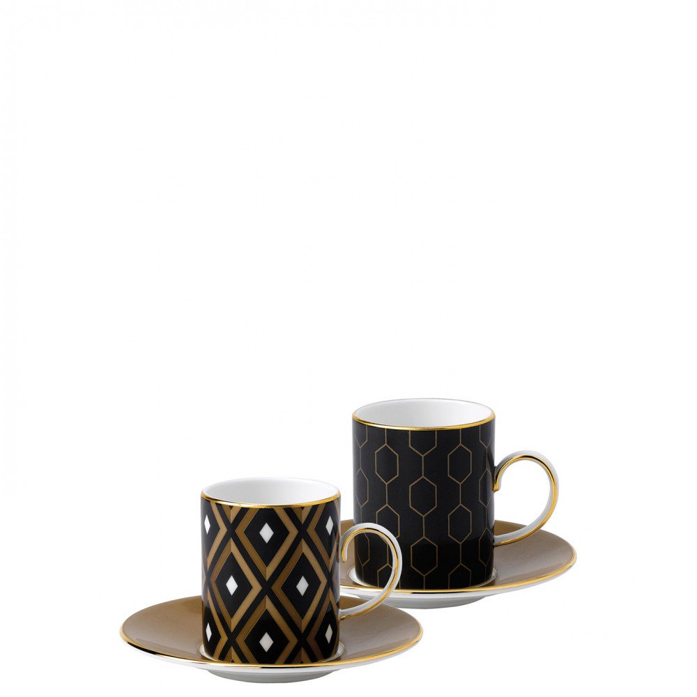 Gio Gold Espresso Cup and Saucer Pair (Geometric/ Honeycomb 