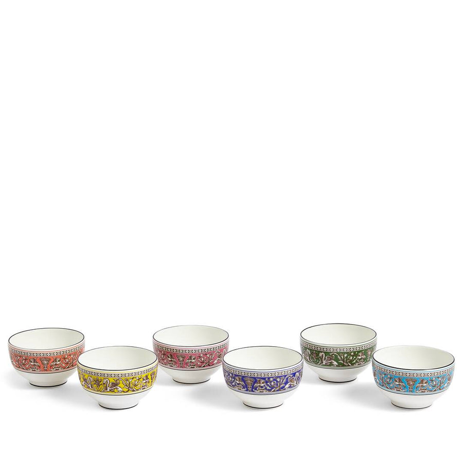 Florentine Tea Bowl & Saucer, Set of 6 Mixed Colours