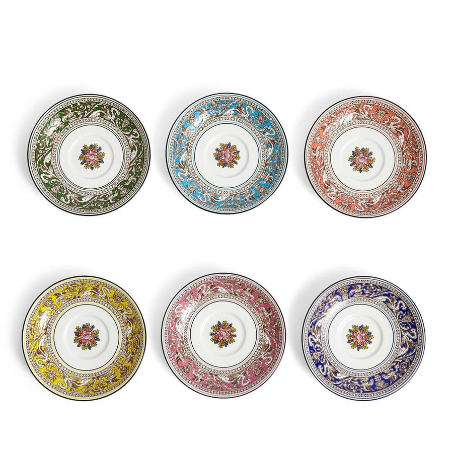 Florentine Tea Bowl & Saucer, Set of 6 Mixed Colours