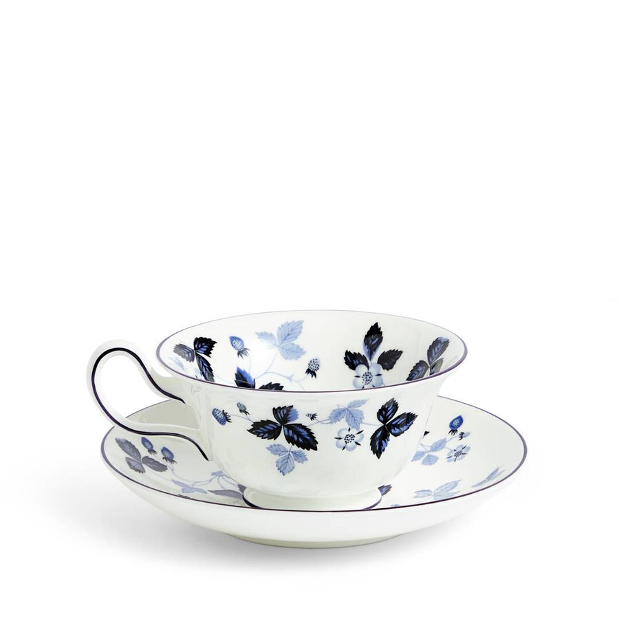 Wild Strawberry Inky Blue Teacup and Saucer