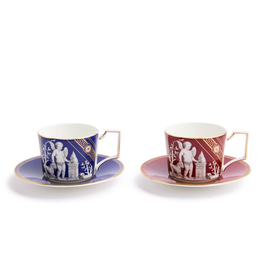 Renaissance Mix Teacup Saucer Set of 2 Gold/Red