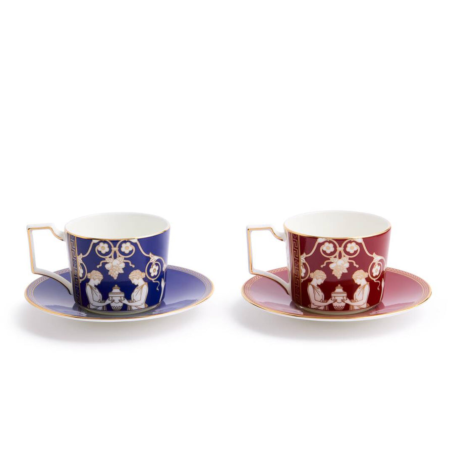 Renaissance Mix Teacup Saucer Set of 2 Gold/Red