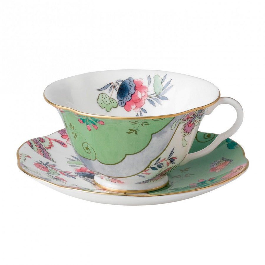 Butterfly Bloom Teacup and Saucer Green